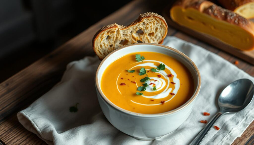 Creamy butternut squash soup with curry