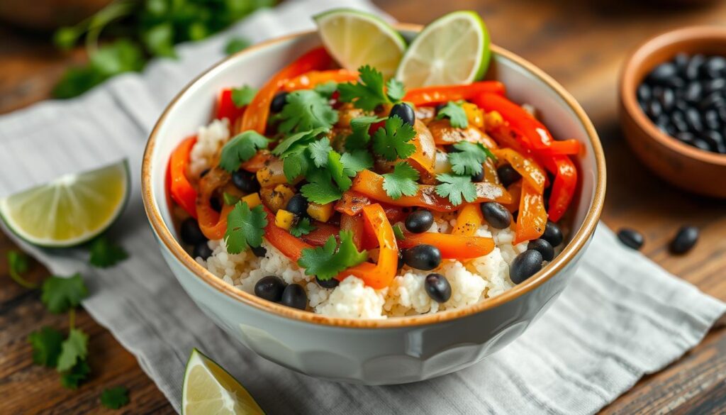 Fajita Bowls with Cauliflower Rice and Beans