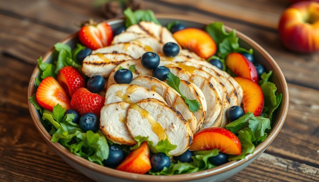 Grilled Chicken Salad with Fresh Seasonal Fruits