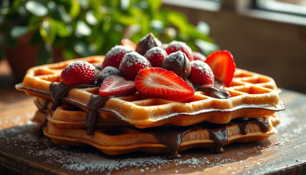 Chocolate and Strawberry Waffles